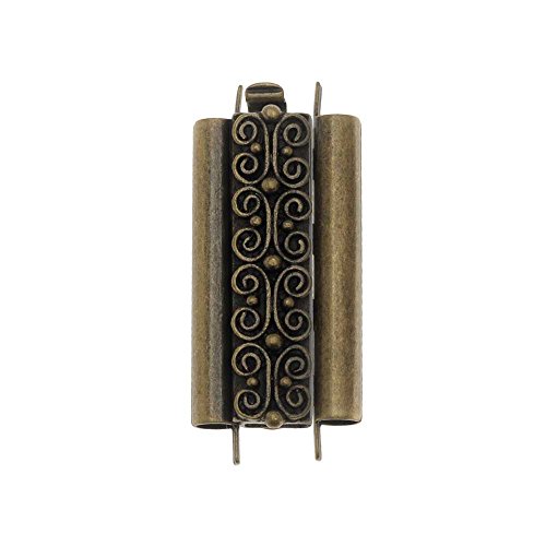Elegant Elements Beadslides, Seed Bead Slide Tube Clasp with Squiggle 24x10mm, 1 Set, Antiqued Brass