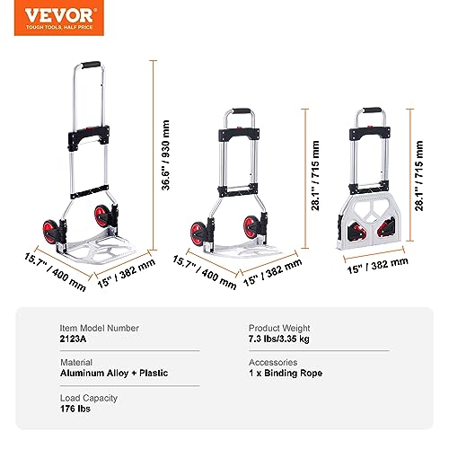 VEVOR Folding Hand Truck, 80 kg Load Capacity, Aluminum Portable Cart