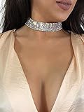 Glamaker Women's Wide Thick Diamond Neck Rhinestone Choker Necklace