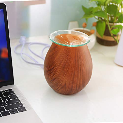 COOSA Wood Grain Pattern Glass Candle Warmers Wax Warmers Electric Incense Oil Fragrance Warmer Night Light Aroma Decorative Lamp for Gifts & Decor for Suit for Home Office Bedroom Living Room