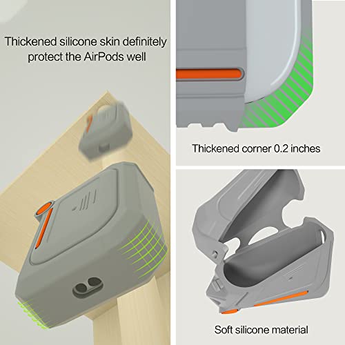 Dikdoc for AirPods Pro 2nd Generation Case Cover with Lock and Keychain, Apple AirPods Pro 2 Silicone Armor Case Magsafe Watch Charger Compatible AirPods Pro Protective Case Men (Gray)