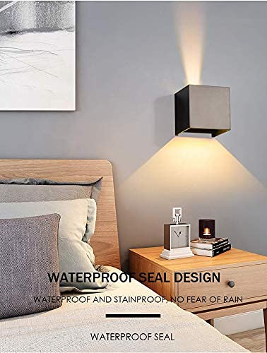 2 Pieces Outdoor Indoor LED Wall Light Modern Black 20 W Warm Light 3000 K LED Wall Lamp IP65 Waterproof Square Aluminium Up and Down Adjustable Design Easy to Install