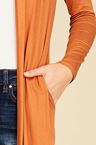 Annabelle Women's Comfy Long Sleeve Open Front Side Slit Duster Cardigan With Pockets Pumpkin Medium T1163B - Thumbnail 3