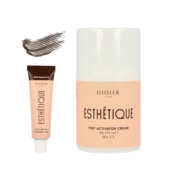 DIDIER LAB Lash and Eyebrow Tint Dark Brown Set with Tint Activator 2in1 - Resistant to Rubbing and Water - Results Last Up to 6 Weeks - Eyelash Eyebrow Dye Kit - 2pcs