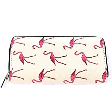 Pink Flamingos on Cream Background Print Zip Around Wallet Clutch Purse
