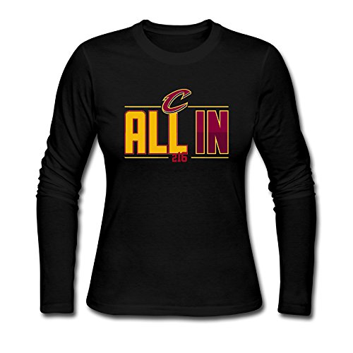 Women's Cool Style 100% Cotton All In 216 Cleveland Cavaliers Long Sleeve  T-Shirt Black US Size L