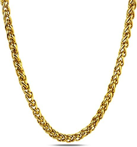 18k Gold Plated Wheat Weave Rope Chain Necklace For Men & Women + Gift Case