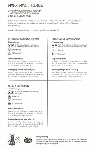 MjAMjAM-Premium-Nassfutter-fr-Katzen-Mixpaket-II-Wild-Kaninchen-Pute-Ente-Geflgel-6er-Pack-6-x-800-g-getreidefrei-mit-extra-viel-Fleisch