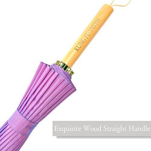 Kung Fu Smith Wood UV Protection Parasol Rain Umbrella - Large Windproof and Ultra Light