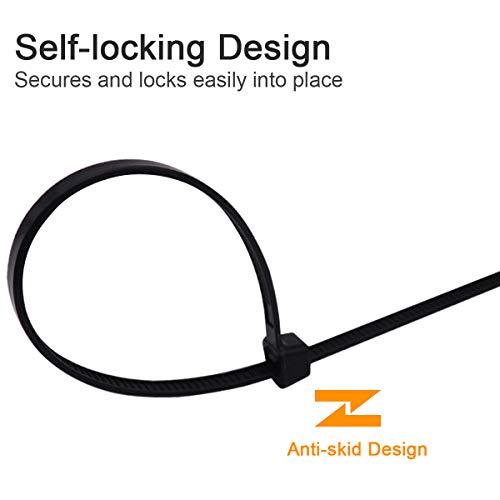 200 Pack of Black Cable Ties, 12" x 0.19" Heavy Duty Zip Ties Wire Ties, EANINNO Self Locking UV & Heat Resistant Tie Wraps, Plastic Nylon Zip tie Indoor Outdoor Multipurpose