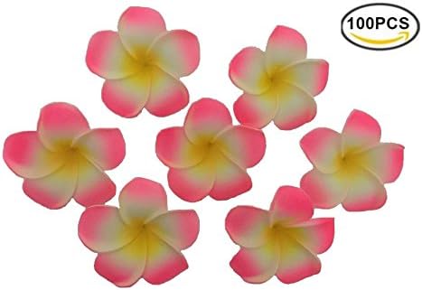 Gaobige Plumeria Flowers Artificial Foam Diameter 2.7 Inch Rubra Hawaiian Flower Petals For Wedding Party Decoration Christmas Tree (100 Pcs, Pink)