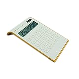 【Letitfly】 Calculator, Slim Elegant Design, Office/Home Electronics, Dual Powered Desktop Calculator, Solar Power, 10 Digits, Tilted LCD Display, Inclined Design, White (Slim2)