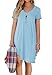 POSESHE Women's Blake Stretchy Flowy Short Sleeve Tunic Dress Light Blue