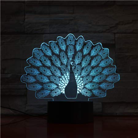 Peacock LED Peacock Nature Color Changing USB Night Light Lamp