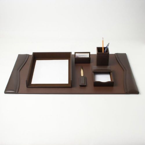 Bonded Leather Desk Set (6 Piece) (Chocolate Brown Leather with Gold Accents)