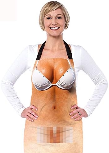 Youngbaby Funny Character Aprons for Men Women Muscle & Bikini Print Chef Aprons Unique Home Cleaning Cooking Aprons Adjustable Neck Strap Cosplay Aprons Long Ties 26.4x29.6 Inch Birthday Gifts