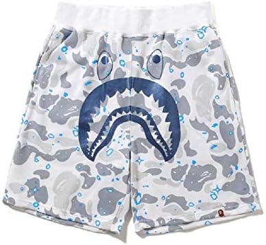 Athletic Pants Shark Pattern Camouflage Stitching Shorts Men Drawstring Sports Shorts