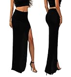 Annymall Women's Slim Side Split Open Leg Stretch Long Maxi Skirt Dress