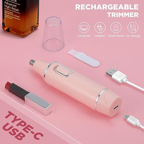 Painless Nose Hair Trimmer for Women Rechargeable 2025 Upgrade Nose Trimmer Ladies Noses Hair Trimmer Dual Edge Blades with IPX7 Waterproof,Powerful Motor,Easy Cleansing,Pink