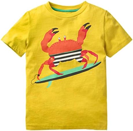 Shark&Crab Printing Shirts for Big Boys Franterd Summer Sprots Cartoon Tops Tee for Kids Size 2 3 4 5 6 7 8T