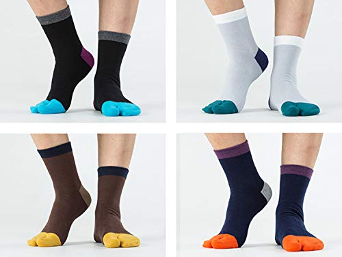 Men's Tabi Socks Flip Flop Split Toe Big Toe Cotton Crew Grip Athletic 4 Pack