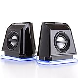 GOgroove BassPULSE 2MX USB Computer Speakers with Blue LED Lights , Dual Drivers & Passive Subwoofer - Works with PC , Apple MAC , Dell , HP , CybertronPC Desktop & Laptop Computers