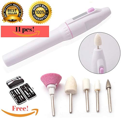 Electric Manicure Pedicure Set 11 piece WIth FREE Nail Set, Baby Nail Trimmer Safe Professional Nail Drill Women Natural nails Kapmore Nail FIle Fancil Rechargable