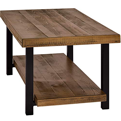 Rustic Coffee Table with Storage Shelf for Living Room, WeYoung Solid
