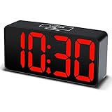 DreamSky Compact Digital Alarm Clock with USB Port for Charging, Adjustable Brightness Dimmer, Red Bold Digit Display, 12/24Hr, Snooze, Adjustable Alarm Volume, Small Desk Bedroom Bedside Clocks.