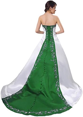 CuteShe Women' Satin A-line Embroidery Wedding Dresses Bridal Gowns White green