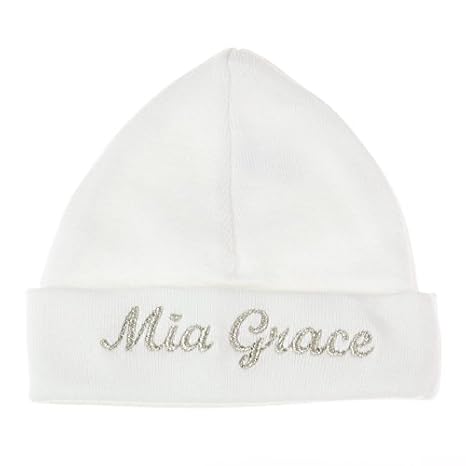 Babymütze weiß mit BABYNAMEN 62/68 - Mutzchen, Hute mit bestickte BABY NAMEN für Neugeborene Baby - Unisex Jungen Mädchen Jer