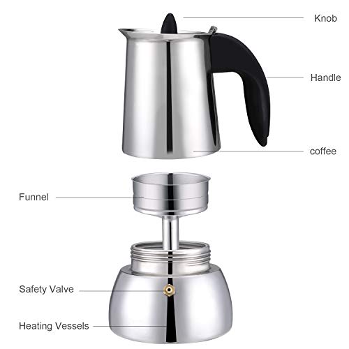 Mr. Rudolf Coffee Maker and Moka Pot,18/10 Stainless Steel Stovetop