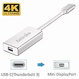 Amiroko USB-C to Mini DisplayPort Adapter, USB 3.1 Type C (Thunderbolt 3) to Mini DP Adapter 4K Compatible with Macbook Pro, Lenovo T470, to LED Cinema Display /Dell Monitor, etc, Silver