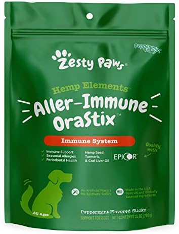 Zesty Paws Aller-Immune Sticks for Dogs – with Hemp Seed, Turmeric, EpiCor & Fish Oil – Supports Immune Function + Seasonal Allergies + Skin Health – Proprietary Healthy Teeth & Gum Blend