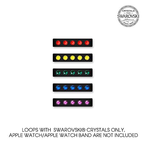 Add SPARKLES to your Apple Watch 38mm! Bling My Thing Rainbow Mix, Black, Loop Set with Swarovski crystals, Easily Slide them On and Off the watch band, Suitable for Series 1 and 2
