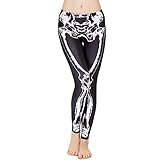 Ensasa Women'S Fashion Digital Print Black White Skeleton Spandex Leggings (XX-Large, Black)