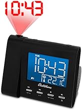 Electrohome Projection Alarm Clock with AM/FM Radio, Battery Backup, Auto Time Set, Dual Alarm, Sleep Timer, Indoor Temperature/Day/Date Display with Dimming & Audio Input for Smartphones (EAAC601)