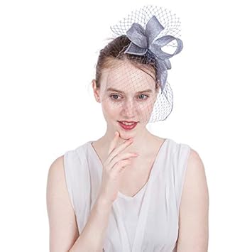 Amazon Com Linen Bow Bridal Hats With Face Veil Hair Pins Wedding