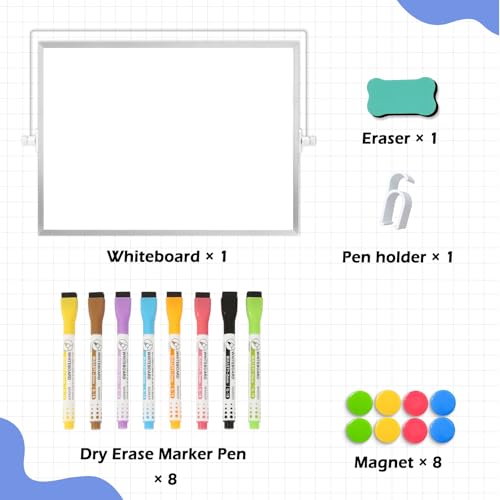 DOLLAR BOSS Small Whiteboard A3 Magnetic White Board with Stand 30x40cm | Double Sided Desk Whiteboard Mini Portable Dry Erase 360°adjustable with 8 Markers 1 Eraser 8 Magnets, for Home Office School