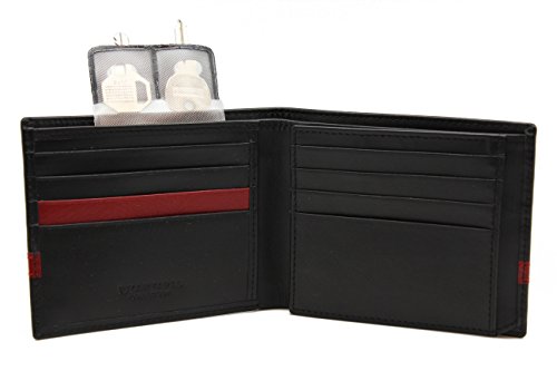 Genuine Calf Leather Black & Red Bi-fold Wallet Quinn Flip ID with Gift Box (53-27)