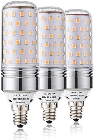 E12 Dimmable LED Corn Bulbs,10W LED Candelabra Light Bulbs 100 Watt Equivalent, 1000lm, Warm White 3000K LED Chandelier Bulbs, Decorative Candle Base E12 Dimmable LED Lamp, Pack of 3