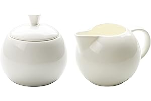 Bicuzat Pure White Porcelain Sugar Bowl and Creamer Set with Lid Creamer Serving Set Coffee Serving Set-10 OZ
