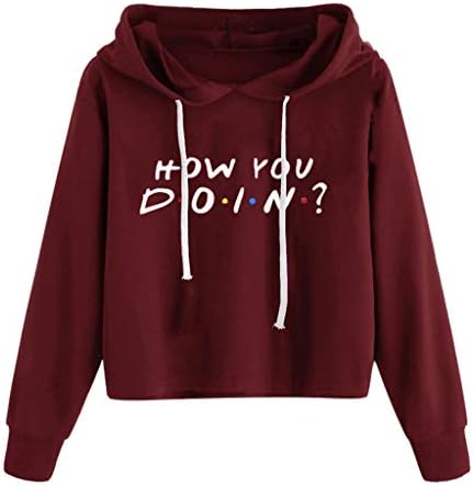 How You Doin | KUDICO Womens Casual Letter Printed Hoodie Cropped Sweatshirt Long Sleeve Tops Pullover Jumper