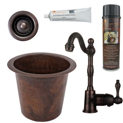 Hammered Copper Bathroom Prep Sink with Faucet and Accessories