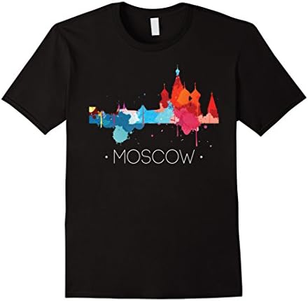 Mens Moscow Shirt: Watercolor City Skyline Russia T-Shirt Medium Black