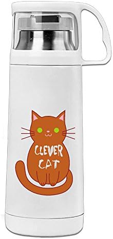 LAIRHONE Stainless Steel Vacuum Insulated Insulation Cup Clever Cat Handled Travel Coffee Mug White 14OZ/350ml