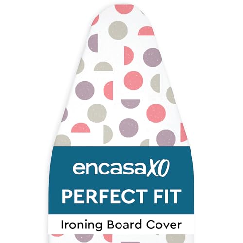 Encasa XO Ironing Board Covers and pad 125x39 cm- Thick 3mm Felt Padding, Drawstring Tightening & Lock, Heat Reflective, Scorch & Stain Resistant, for Large Ironing Board - Pink Moon