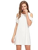 Milumia Women's Summer Cold Shoulder Ruffle Sleeves Shift Dress White S