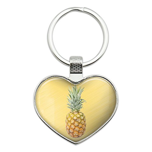 Pineapple Fruit on Yellow Tropical Background Heart Love Metal Keychain Key Chain Ring