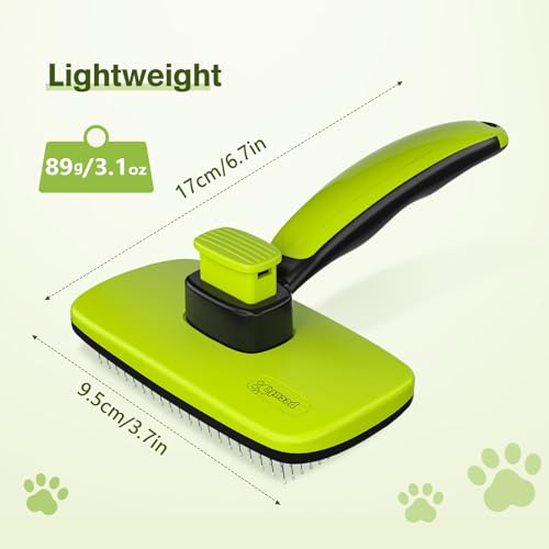 Pecute Dog/Cat Brush, Long/Short Bristle Cat Brush, Self-Cleaning Dog Grooming Brushes, Stainless Steel, Detangles Tangles and Reduce Shedding by Up to 95%, S
